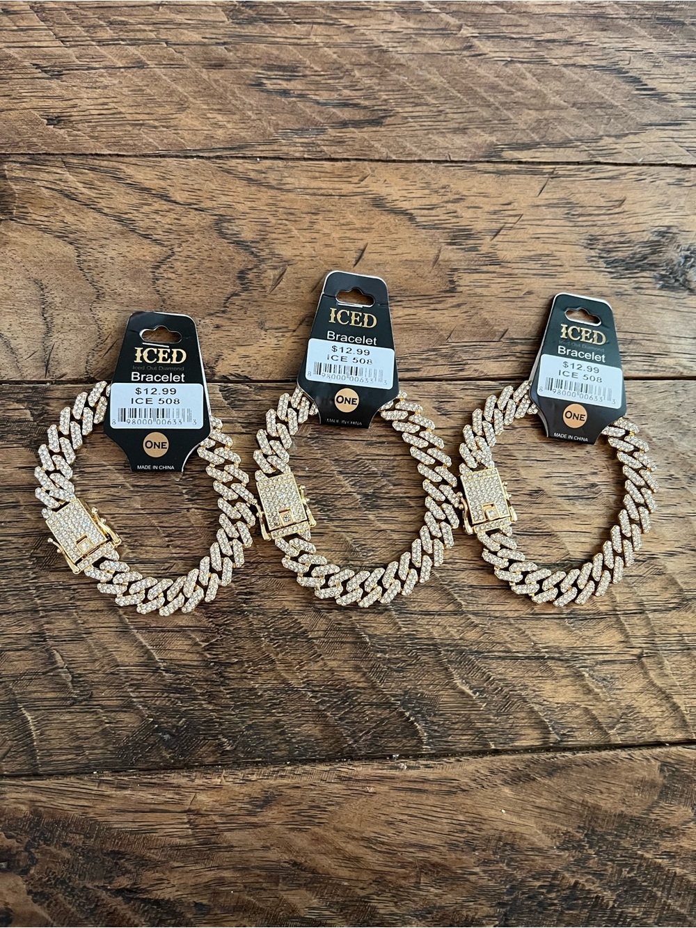 GOLD Toned Iced GOLD Iced Out  8” BRACELET (set of 3)*